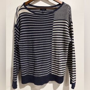 CHAPS Navy and White Striped Knit Sweater